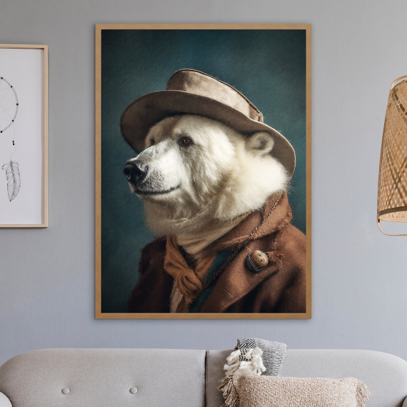 Polar Bear Vintage Portrait - Animal Painting Altered Art Print  Animal Head & Human Body  Unique Art Print