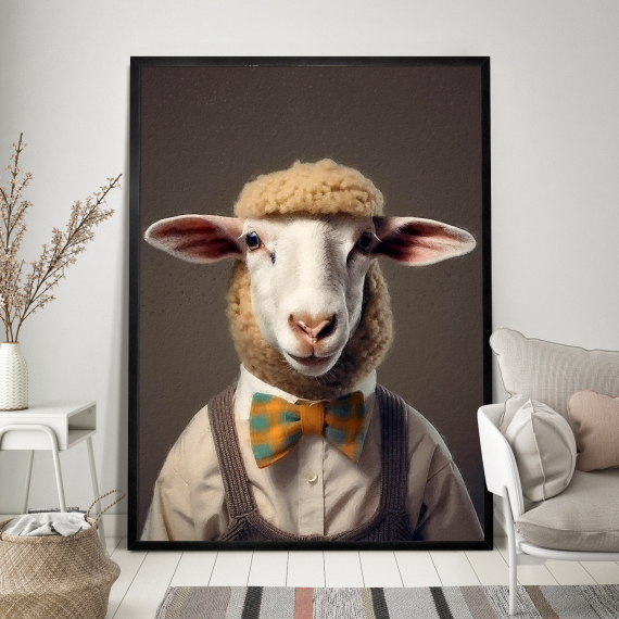 Sheep Animal Portrait Print - Farm Animal Painting  Altered Art Print  Animal Head & Human Body  Unique Art Print