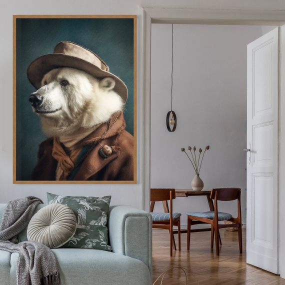 Polar Bear Vintage Portrait - Animal Painting Altered Art Print  Animal Head & Human Body  Unique Art Print