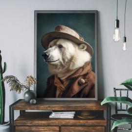 Polar Bear Vintage Portrait - Animal Painting Altered Art Print  Animal Head & Human Body  Unique Art Print