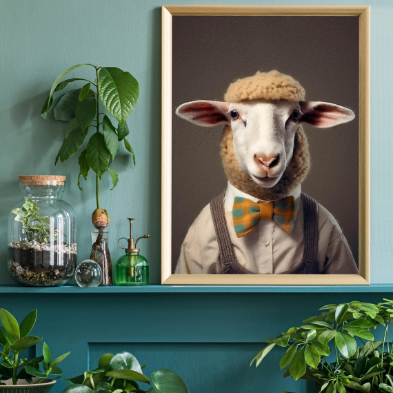 Sheep Animal Portrait Print - Farm Animal Painting  Altered Art Print  Animal Head & Human Body  Unique Art Print