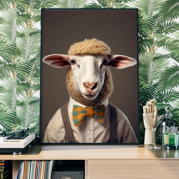 Sheep Animal Portrait Print - Farm Animal Painting  Altered Art Print  Animal Head & Human Body  Unique Art Print