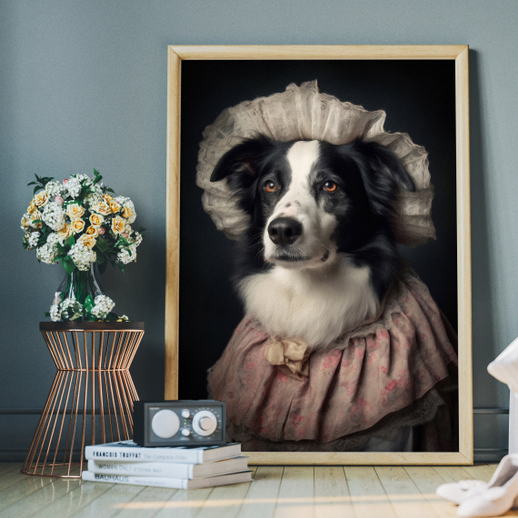 Border Collie Dog Print  Animal Painting Altered Art Print  Animal Head & Human Body  Unique Art Print