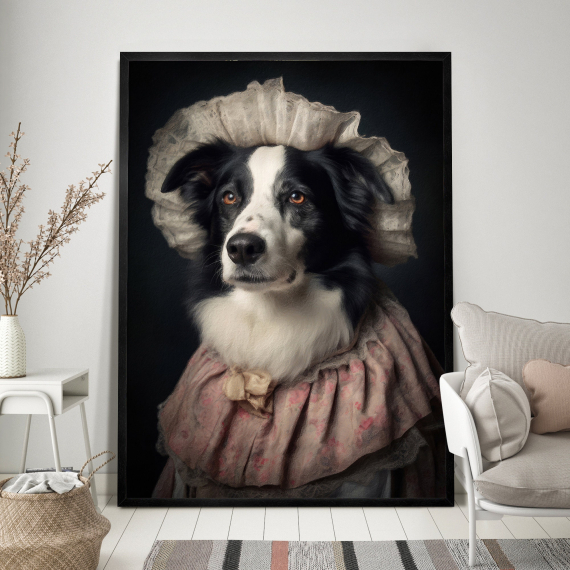 Border Collie Dog Print  Animal Painting Altered Art Print  Animal Head & Human Body  Unique Art Print