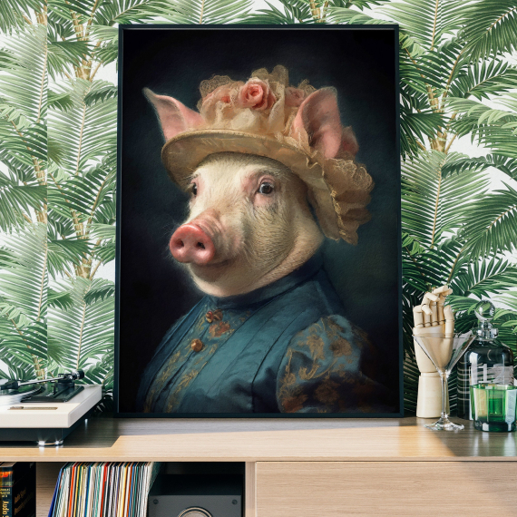 Pig Vintage Portrait Art Print  Renaissance Animal Painting  Altered Art Print  Animal Head Human Body  Farm Animal art