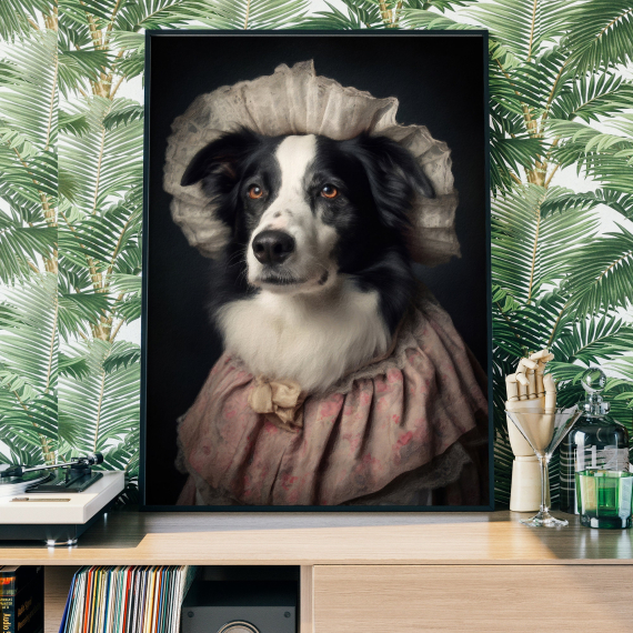 Border Collie Dog Print  Animal Painting Altered Art Print  Animal Head & Human Body  Unique Art Print