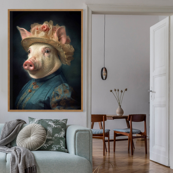 Pig Vintage Portrait Art Print  Renaissance Animal Painting  Altered Art Print  Animal Head Human Body  Farm Animal art