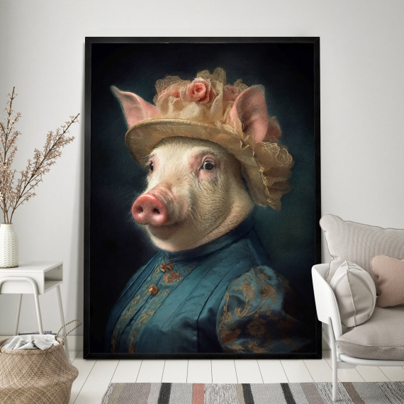 Pig Vintage Portrait Art Print  Renaissance Animal Painting  Altered Art Print  Animal Head Human Body  Farm Animal art