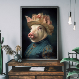 Pig Vintage Portrait Art Print  Renaissance Animal Painting  Altered Art Print  Animal Head Human Body  Farm Animal art