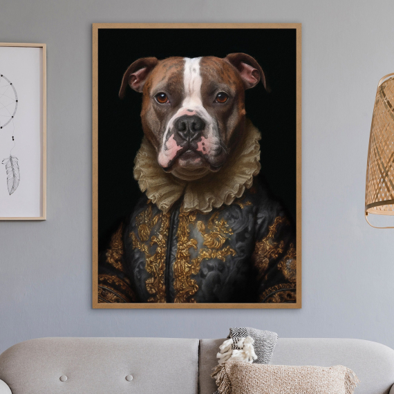 Staffordshire Bull Terrier Portrait Art  Dog In Clothes Picture  Altered Art Print  Animal Head Human Body