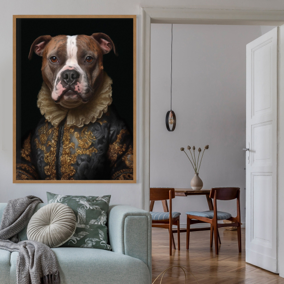 Staffordshire Bull Terrier Portrait Art  Dog In Clothes Picture  Altered Art Print  Animal Head Human Body