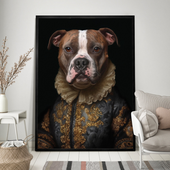 Staffordshire Bull Terrier Portrait Art  Dog In Clothes Picture  Altered Art Print  Animal Head Human Body