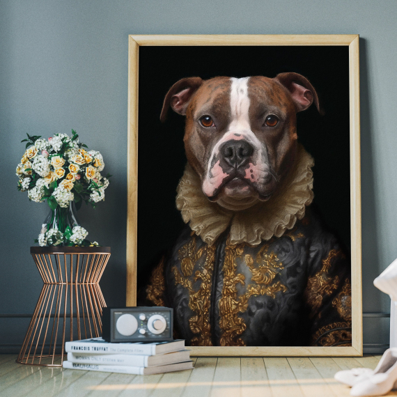 Staffordshire Bull Terrier Portrait Art  Dog In Clothes Picture  Altered Art Print  Animal Head Human Body
