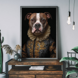 Staffordshire Bull Terrier Portrait Art  Dog In Clothes Picture  Altered Art Print  Animal Head Human Body