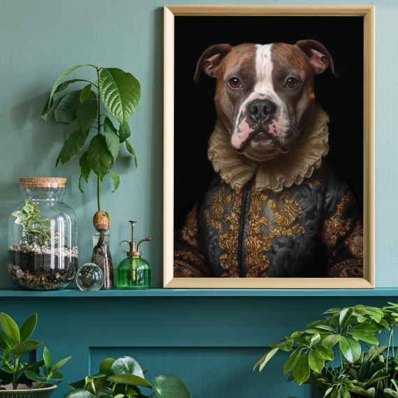 Staffordshire Bull Terrier Portrait Art  Dog In Clothes Picture  Altered Art Print  Animal Head Human Body