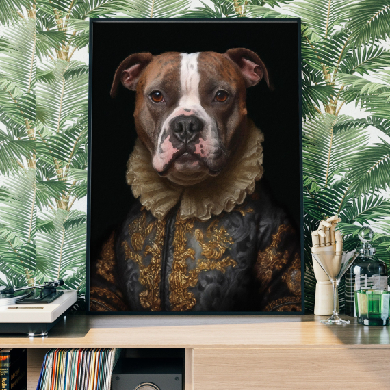 Staffordshire Bull Terrier Portrait Art  Dog In Clothes Picture  Altered Art Print  Animal Head Human Body