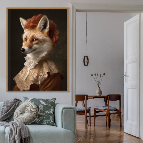 Fox Vintage Portrait  Renaissance Animal Painting  Altered Art Print  Animal Head Human Body  Cool Home Decor