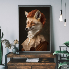 Fox Vintage Portrait  Renaissance Animal Painting  Altered Art Print  Animal Head Human Body  Cool Home Decor