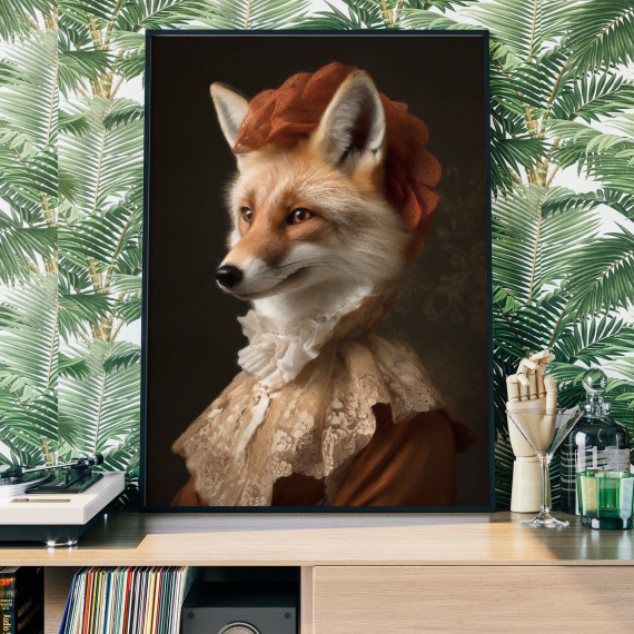 Fox Vintage Portrait  Renaissance Animal Painting  Altered Art Print  Animal Head Human Body  Cool Home Decor