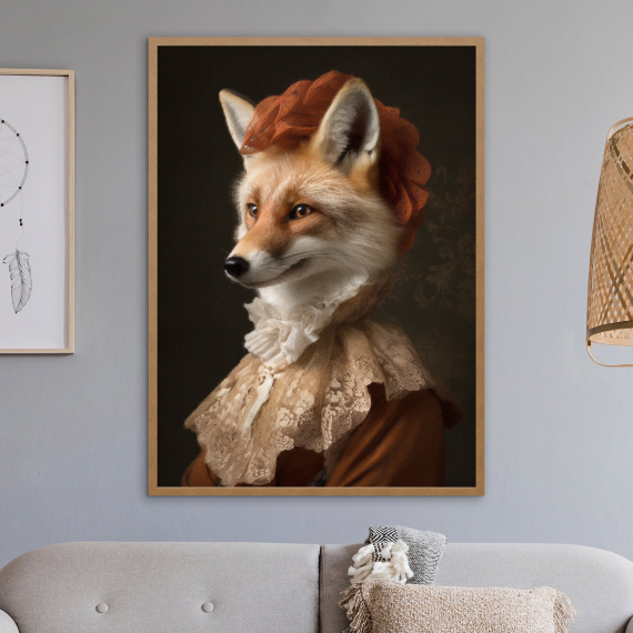 Fox Vintage Portrait  Renaissance Animal Painting  Altered Art Print  Animal Head Human Body  Cool Home Decor