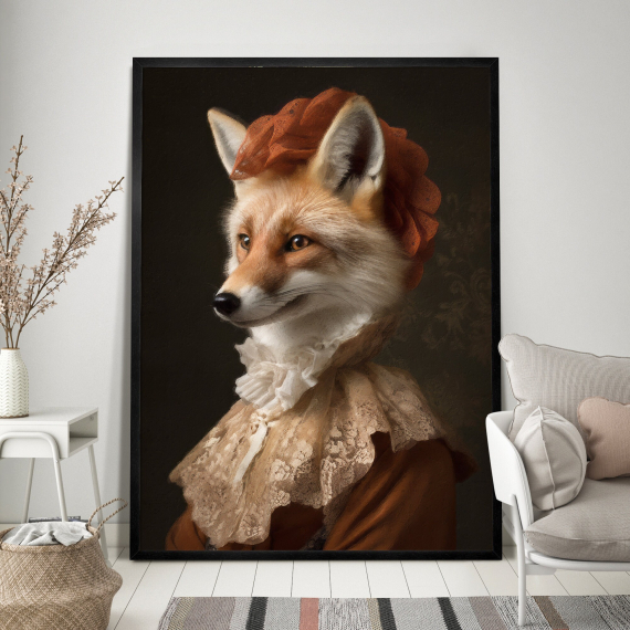Fox Vintage Portrait  Renaissance Animal Painting  Altered Art Print  Animal Head Human Body  Cool Home Decor