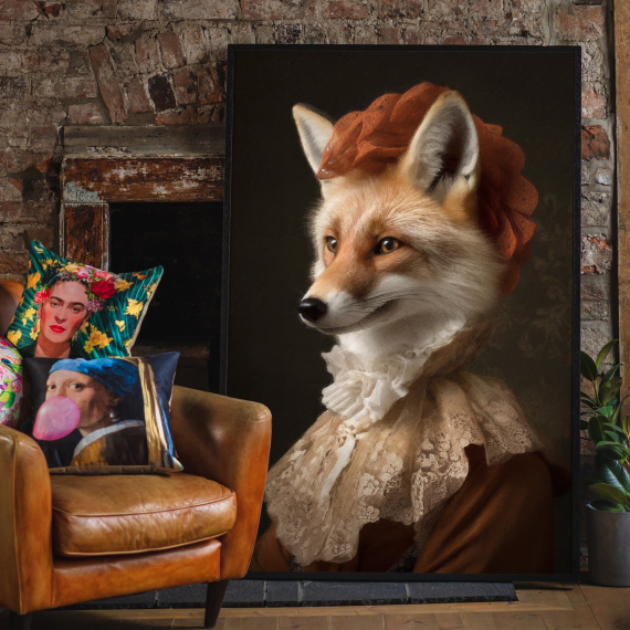 Fox Vintage Portrait  Renaissance Animal Painting  Altered Art Print  Animal Head Human Body  Cool Home Decor