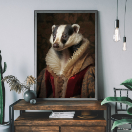 Badger Vintage Portrait  Renaissance Animal Painting  Altered Art Print  Animal Head Human Body  Cool Home Decor