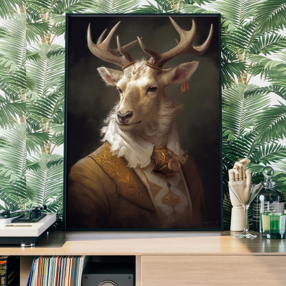 Stag Vintage Portrait Art Print - Renaissance Animal Painting  Animal Head Human Body  Unique Art Print  Aristocrat Animal