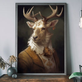 Stag Vintage Portrait Art Print - Renaissance Animal Painting  Animal Head Human Body  Unique Art Print  Aristocrat Animal