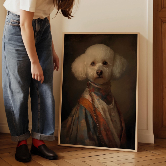 Vintage Bichon Frise Dog Print  Animal Painting  Altered Art Print  Animal Head & Human Body  Unique Art Print