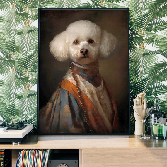 Vintage Bichon Frise Dog Print  Animal Painting  Altered Art Print  Animal Head & Human Body  Unique Art Print