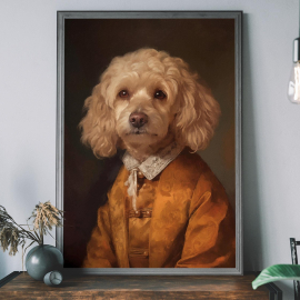 Golden Cockapoo Portrait  Dog In Human Clothes  Altered Art Print  Animal Head Human Body