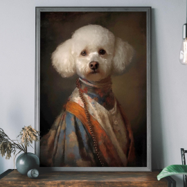 Vintage Bichon Frise Dog Print  Animal Painting  Altered Art Print  Animal Head & Human Body  Unique Art Print