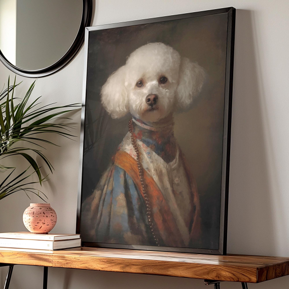 Vintage Bichon Frise Dog Print  Animal Painting  Altered Art Print  Animal Head & Human Body  Unique Art Print