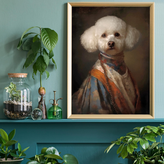 Vintage Bichon Frise Dog Print  Animal Painting  Altered Art Print  Animal Head & Human Body  Unique Art Print