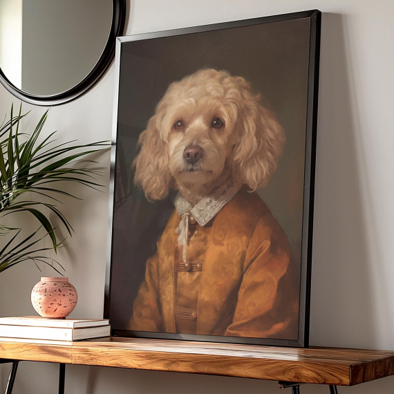 Golden Cockapoo Portrait  Dog In Human Clothes  Altered Art Print  Animal Head Human Body