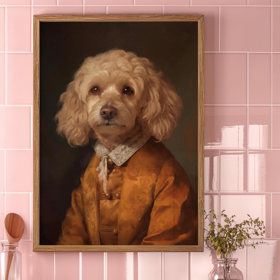 Golden Cockapoo Portrait  Dog In Human Clothes  Altered Art Print  Animal Head Human Body