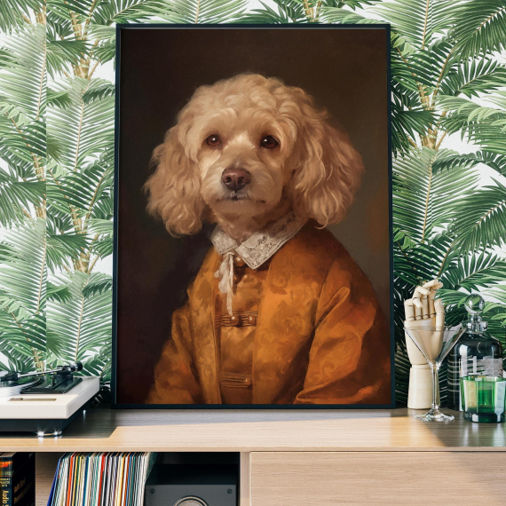 Golden Cockapoo Portrait  Dog In Human Clothes  Altered Art Print  Animal Head Human Body