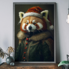 Christmas Red Panda Vintage Portrait  Festive Animal Art  Holiday Wall Decor  Animal Head Human Body